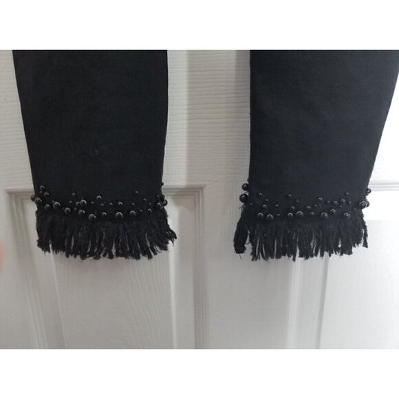 Via Ritina Black Jeans Size 6 Beaded Fringed Boho Cuffs - Picture 6 of 10
